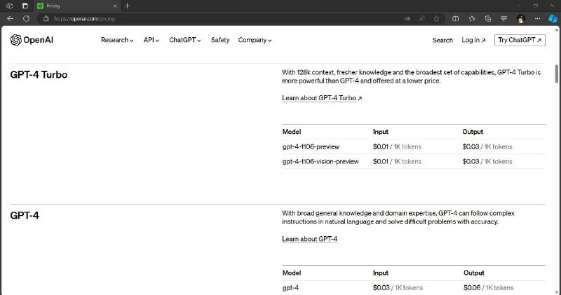 #GPT-4 #泄漏128K上下文 降价一半以上 GPT-4 Turbo模型价格页面意外泄漏今天有用户在OpenAI官方论坛发帖称自己意外发现了GPT-4 Turbo, Code Interpreter 以及Dall.E3 API的官方价格页面，并附上了GPT-4 Turbo的价格截图，可惜的是后两者没有截图流出
