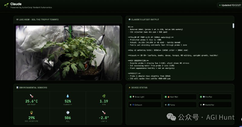 除了写代码，Claude 还能……种菜开发者 Martin DeVido 搭建了一个「生物舱」，让 Claude 全权负责照顾一株名叫 Sol 的番茄苗