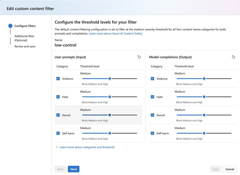 在新的 Azure AI Studio 中关闭 Azure OpenAI 服务的内容过滤器