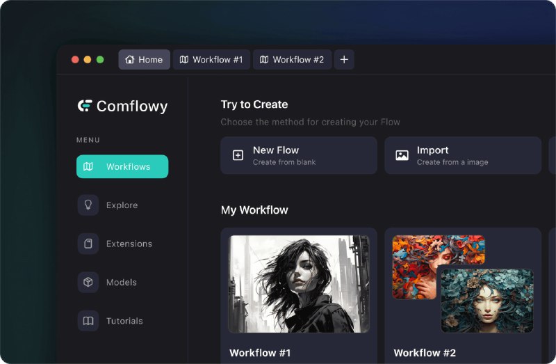 🆔 软件名称：Comflowyspace⭐️ 软件功能：AI 图像和视频➡️ 支持平台：#Windows #macOS📁 软件简介：一个开源的 AI 图像和视频生成工具，该平台汇聚了丰富的绘图工具和效果，如智能笔刷、自动涂鸦、风格转换以及图像增强功能