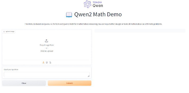 🆔 网站名称：Qwen2 Math Demo⭐ 网站功能：截图解决数学问题📁 网站简介：支持通过文本输入数学问题进行询问