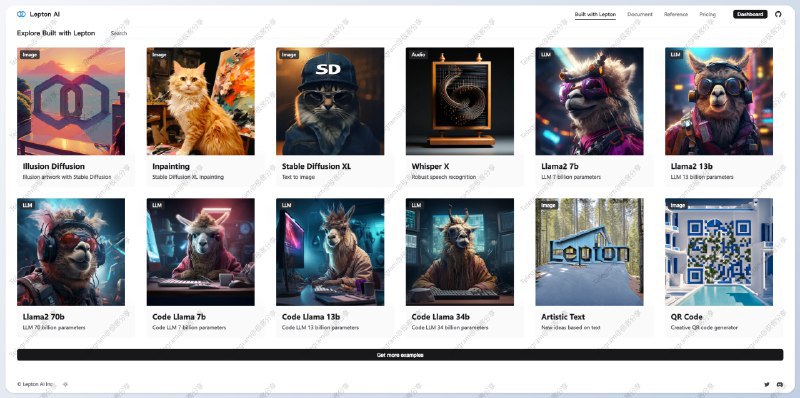#AI🤖Lepton AI - 一个 AI 应用快速部署平台📖文档 | 🌐开源页面📄Lepton AI 由前阿里巴巴副总裁贾扬清创建，旨在建立高效的 AI 应用平台平台包含了大量开源的大模型，通过一行命令可以快速调用，页可以在该平台创建 AI 应用📑相关阅读Dify - 一个开源并易于使用的「LLMOps」平台📮投稿 📢频道 💬群聊 🔎索引via 极客分享 - Telegram Channel