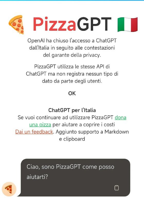 意大利临时禁用 ChatGPT 之后，当地人搞了一个 PizzaGPT