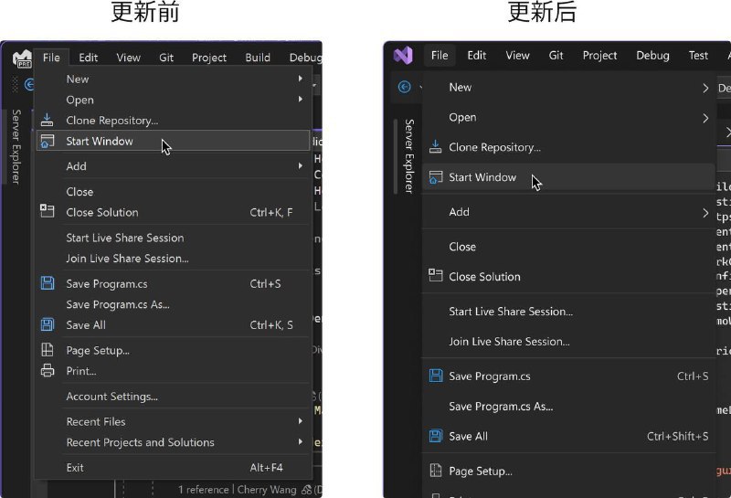 Visual Studio 即将大规模更新 UI这是近 10 年来 Visual Studio 第一次大规模更新界面，新的界面采用微软 Fluent 设计语言