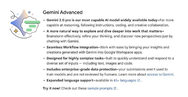 小互: Gemini 2.0 Pro曝光：或即将发布专为复杂任务设计 在推理、执行指令、编程创意协作方面远超其他模型Gemini for Google Workspace 支持页面已更新，提到 Gemini 2.0 Pro的一些能力Gemini 2.0 Pro 将支持 1M 上下文窗口----------------------Wed Feb 05 2025 15:23:15 GMT+0800 (China Standard Time)via Twitter @小互