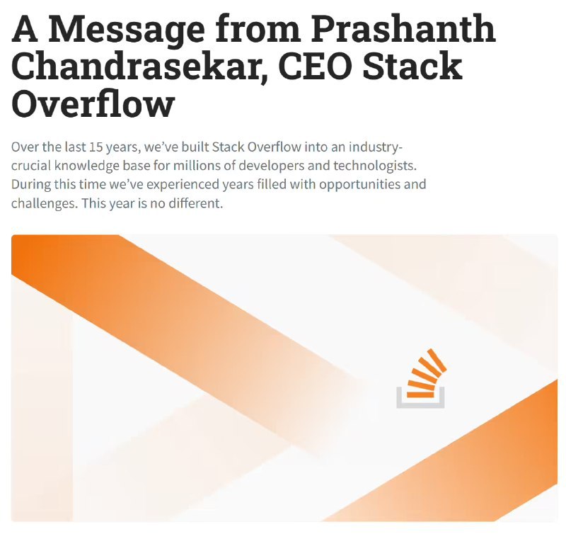 受用户流失影响，程序员问答平台StackOverflow 宣布裁员 28%平台的首席执行官 Prashanth Chandrasekar 宣布，Stack Overflow 将裁员 28%（Stack Overflow约有 790 名员工，预计将裁员 221 名），以减少开支