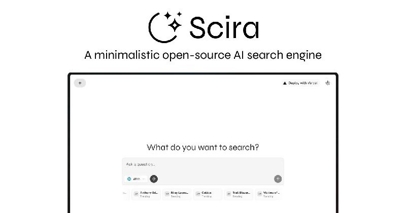 #网站 #开源 #搜索引擎 #AI🔎 Scira - 一款开源简约的 AI 搜索引擎▎网站介绍：一款简约的开源 AI 搜索引擎，前身为 MiniPerplx，集成多种模型，如 Grok 2.0，借助 Anthropic 模型实现 AI 智能问答