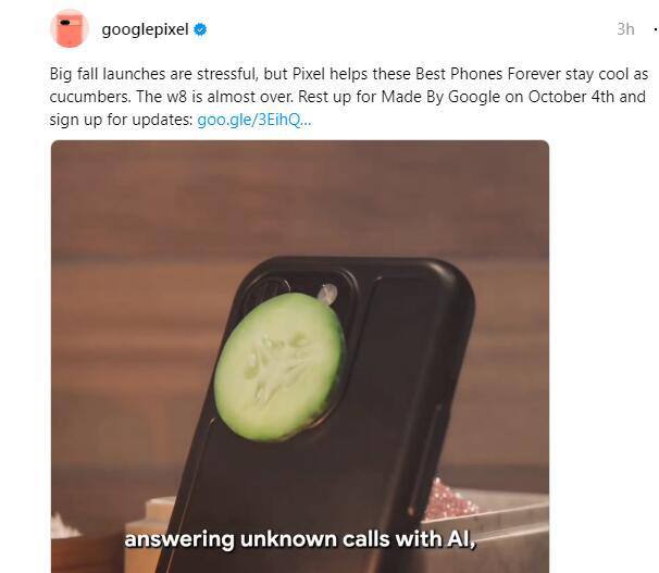 ↩️🖼 Google在社交媒体发视频暗示，Pixel 8将拥有一些iPhone不具备的功能，比如让旧照片模糊、用人工智能（AI）技术接听未知来电、实时翻译短信