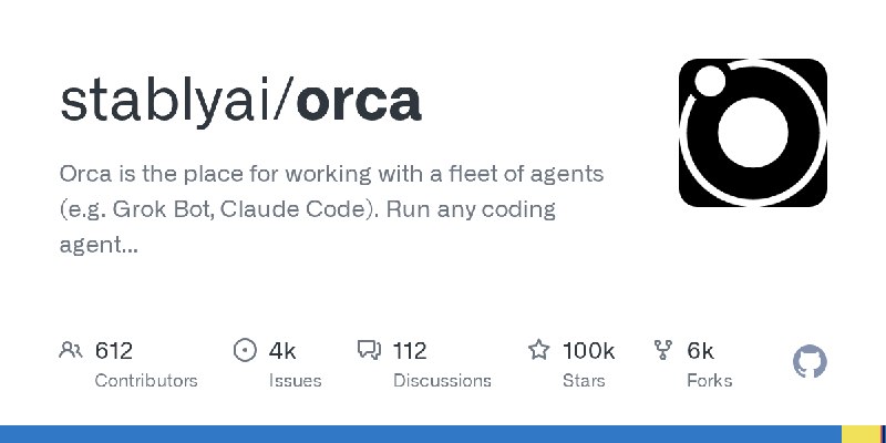 stablyai/orcaOrca is the place for working with a fleet of agents (e.g. Grok Bot, Claude Code). Run any coding agent with your own subscription. Available on desktop, mobile and remote runtime.Language: TypeScriptStars: 100472Forks: 6354via Trending repositories on GitHub this week · GitHub (author: stablyai)