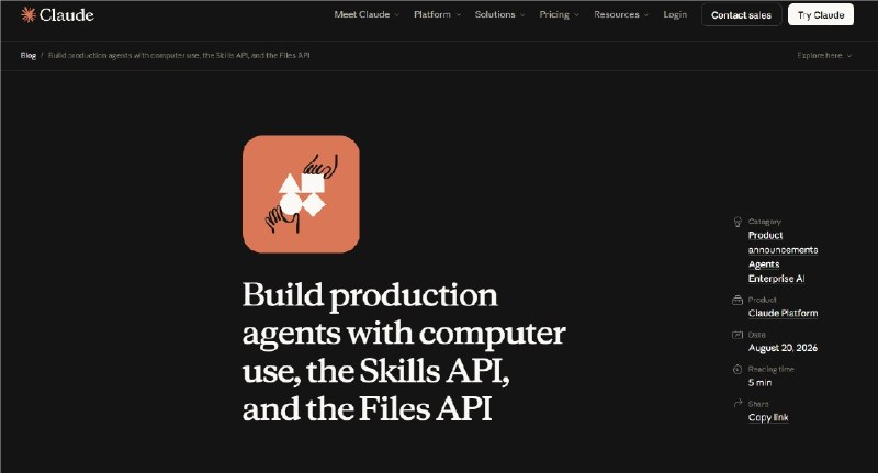 Claude Platform 正式上线Computer Use、Skills API 与 Files APIAnthropic近日正式宣布，其备受瞩目的电脑操作（Computer use）、Skills API 以及 Files API 在 Claude Platform 上全面开放，迎来全面可用(Generally Available)阶段