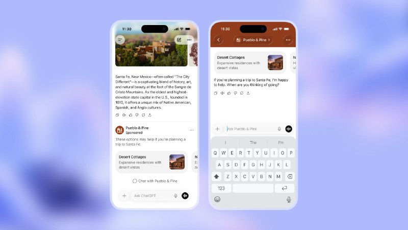 ChatGPT 即将开始展示与对话相关的赞助产品或服务OpenAI 宣布，ChatGPT 即将开始在对话界面中展示与用户讨论内容相关的赞助商品或服务链接，首批测试对象为美国地区已登录的免费用户以及订阅 ChatGPT Go 套餐的用户