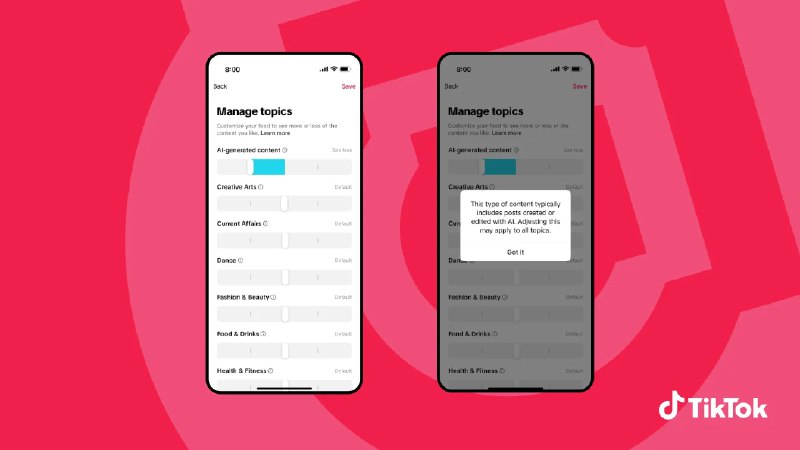 TikTok现已允许用户自主选择希望看到多少AI生成的内容曾以用户原创内容为主的社交应用TikTok宣布，将在“为你推荐”页面上线AI生成内容（AIGC）数量调节新选项