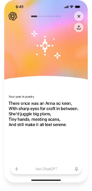 ChatGPT 推出年终回顾功能OpenAI 旗下聊天机器人 ChatGPT 正式上线一项名为“Your Year with ChatGPT”（你的 ChatGPT 年度回顾）的新功能，为用户提供年终使用总结体验