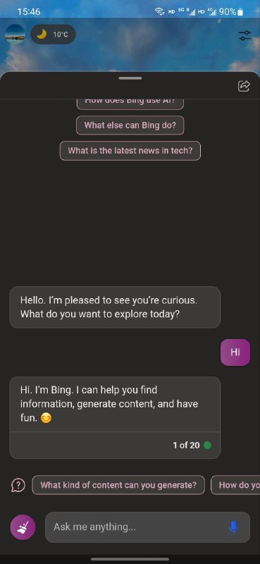 移动端的 Edge 也有 New Bing 的按钮了via Danielbility🗒 标签: #Edge #Bing📢 频道: @GodlyNews1🤖 投稿: @GodlyNewsBotvia Yummy 😋 - Telegram Channel (author: Yummy 投稿机器人)移动端的 Edge 也有 New Bing 的按钮了via Danielbility🗒 标签: #Edge #Bing📢 频道: @GodlyNews1🤖 投稿: @GodlyNewsBotvia Yummy 😋 - Telegram Channel (author: Yummy 投稿机器人)
