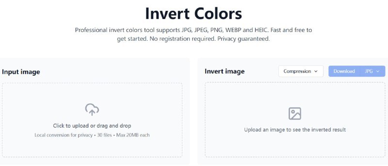 🆔 网站名称：Invert Colors⭐ 网站功能：图像颜色反转📁 网站简介：一种在线图像颜色反转工具，可以通过上传图片来快速将其颜色反转，生成负片效果