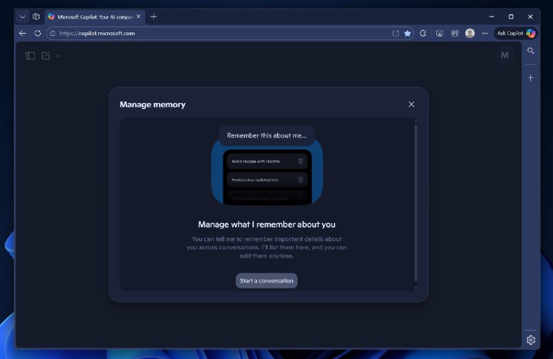 微软Copilot将新增类ChatGPT记忆管理功能 并兼容Google Drive微软Copilot正在准备上线完整的记忆管理功能，并即将支持通过连接器集成Google Drive，体验方式与ChatGPT日益相似