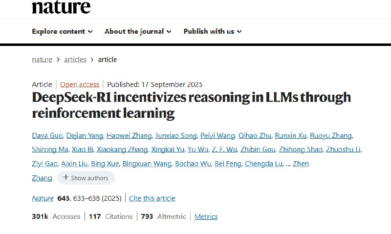 《自然》2025年度十大科学人物发布 DeepSeek创始人梁文锋入选日前，国际权威期刊《自然（Nature）》发布2025年度十大科学人物榜单，中国人工智能企业深度求索（DeepSeek）创始人梁文锋和中国科学院深海科学家杜梦然入选