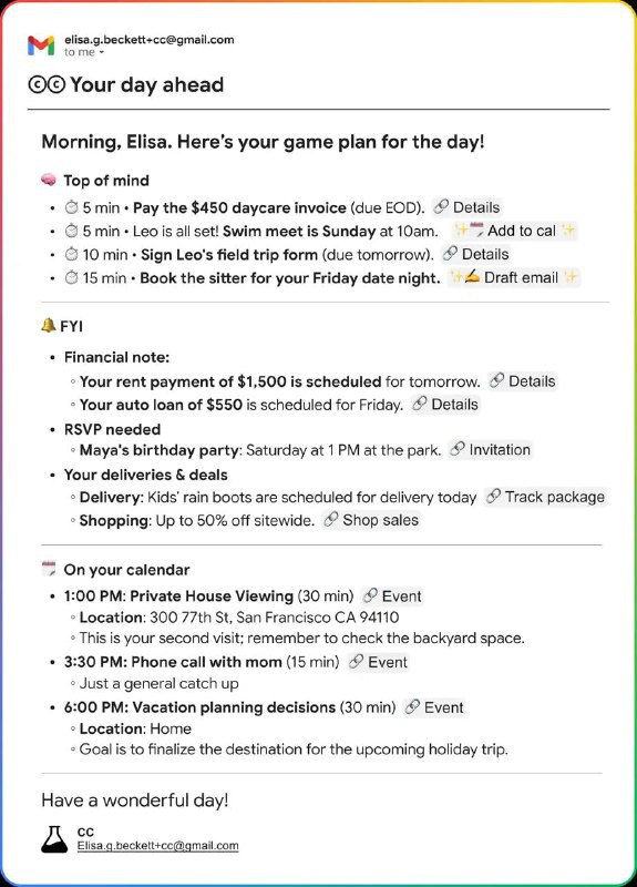 Google Labs 推出 AI 助手 CC，可整合邮件日历生成每日简报Google Labs 今日发布实验性 AI 生产力助手 CC，该工具每天早晨向用户邮箱发送「今日概览」简报