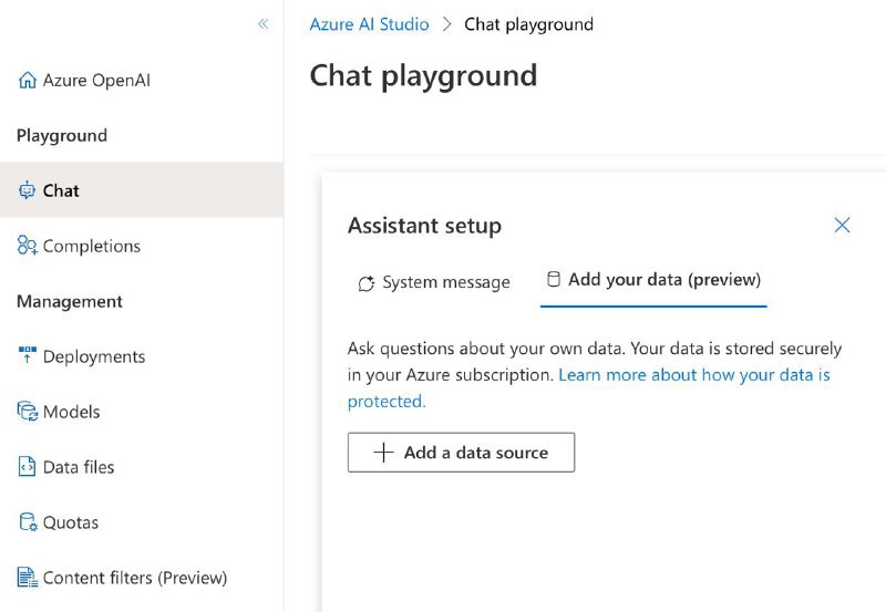 #Update #Azure现在，Azure OpenAI 服务支持在 Azure AI Studio 内自主上传数据源并根据数据源对话（类似于 filechat）