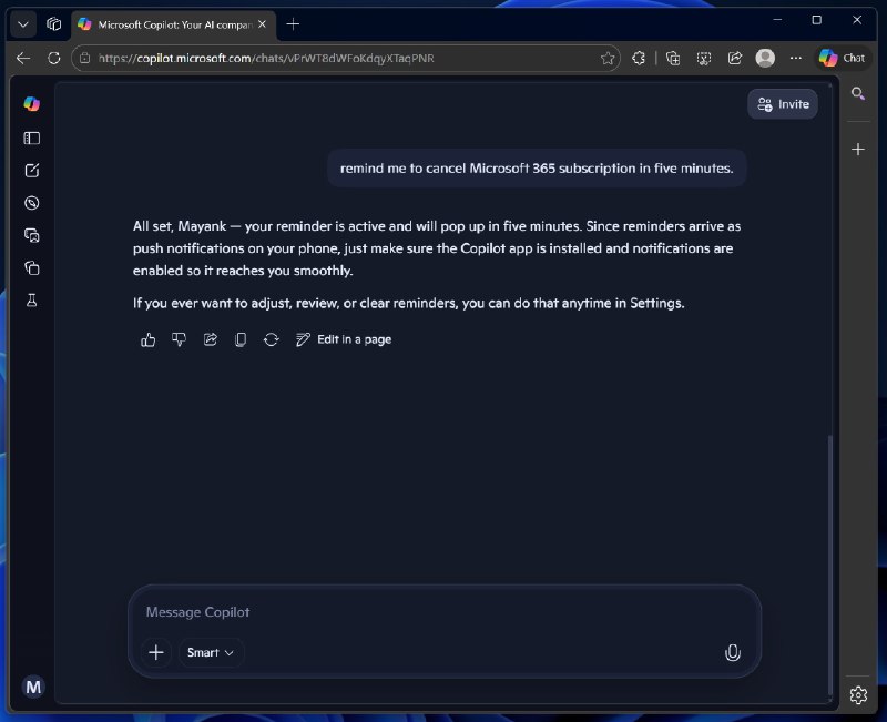 微软Copilot测试新提醒功能 面向所有移动端用户据科技媒体Windows Latest报道，微软Copilot正在测试一项名为“提醒（Reminders）”的新功能