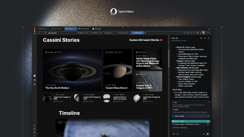 Opera Neon代理AI浏览器正式发布 月费19.9美元今年早些时候，  Opera 发布了其首款智能浏览器 Neon  ，旨在革新我们与网络的交互方式