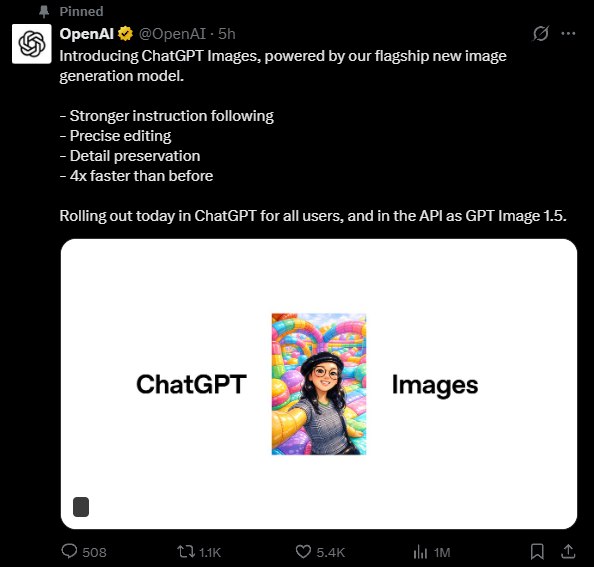 OpenAI深夜放大招：GPT Image 1. 5 免费开放，生成速度提升 4 倍，奥特曼晒“男模照”引爆网络OpenAI再次搅动AI图像生成赛道