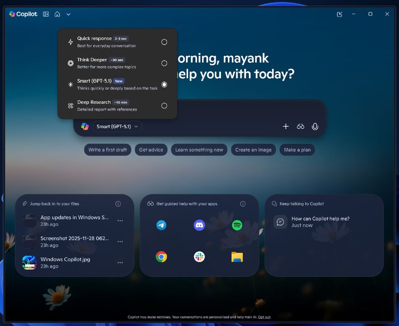 微软开始向Windows 11系统的Copilot提供GPT 5.1模型微软近日启动了对 Windows 11 Copilot 的重要升级，开始分阶段向用户推送基于 GPT‑5.1 的新模型能力