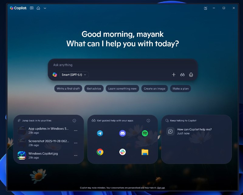 微软开始向Windows 11系统的Copilot提供GPT 5.1模型微软近日启动了对 Windows 11 Copilot 的重要升级，开始分阶段向用户推送基于 GPT‑5.1 的新模型能力