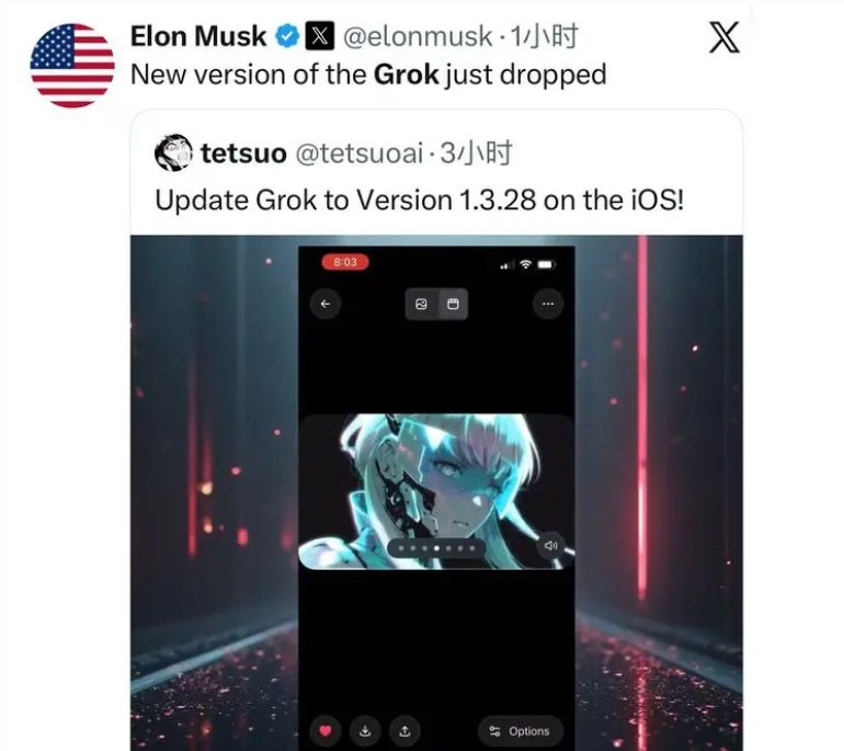 马斯克宣布Grok新版本上线！全球用户突破3000万在社交媒体平台 X 上，特斯拉和 SpaceX 的创始人马斯克近日发布了 Grok 的新版本，并透露该应用的用户数量已超过3000万月活跃用户