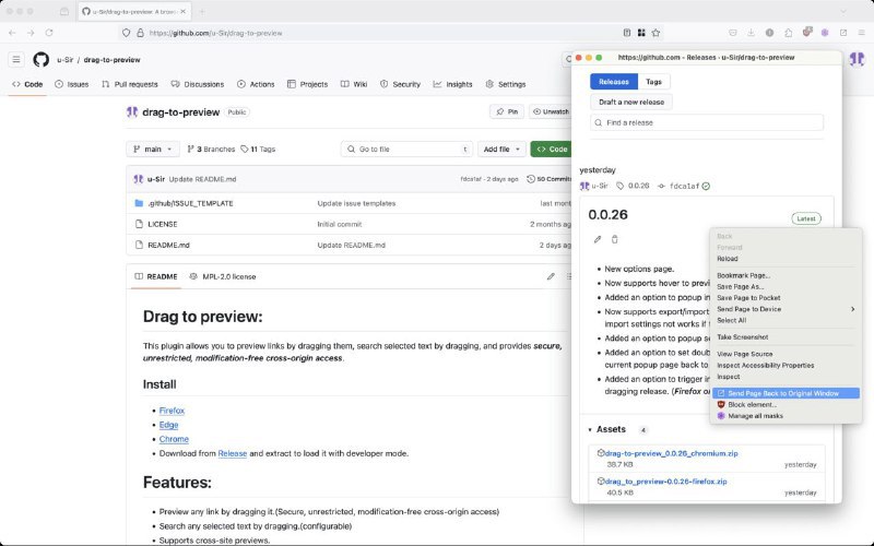 #插件 #工具 #开源🌐 Peek Pop - 在弹窗中预览、搜索和收集网页链接▎插件平台：#Chrome #Edge #Firefox▎插件介绍：一款浏览器插件，可以在弹窗中预览、搜索和收集网页链接，以便稍后阅读