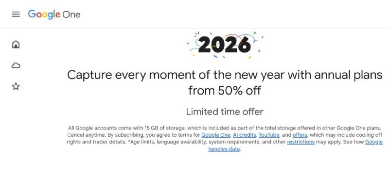 ↩️🖼 Google One 开启 2026 年度促销，2 TB 及 AI Pro 套餐首年半价科技圈🎗在花频道📮:Google One订阅用户突破1.5亿，AI功能驱动增长 谷歌表示，其Google One云存储与AI增值订阅服务用户已从去年2月的1亿增至1.5亿，增长50%