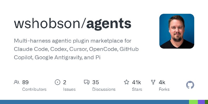 wshobson/agentsMulti-harness agentic plugin marketplace for Claude Code, Codex, Cursor, OpenCode, GitHub Copilot, Google Antigravity, and PiLanguage: PythonStars: 41249Forks: 4393via Trending repositories on GitHub this week · GitHub (author: wshobson)