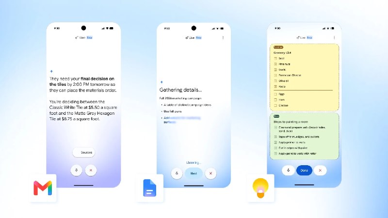 Google深度整合Gemini语音交互功能 全面登陆Gmail、Docs与KeepGoogle宣布为其Workspace办公生态推出一系列基于Gemini的人工智能语音新功能，正式将对话式语音交互深度整合进Gmail、Google Docs和Google Keep三大核心产品