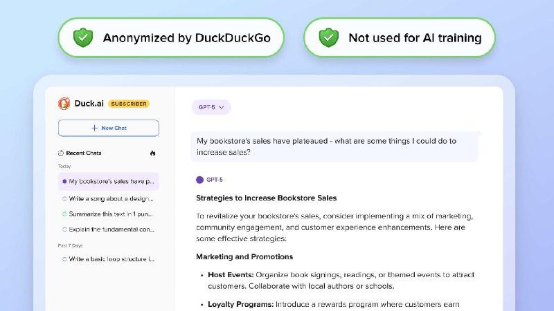 DuckDuckGo在其订阅计划中添加了对高级AI模型的访问权限注重隐私的消费科技公司 DuckDuckGo去年推出了一项订阅计划，捆绑了 VPN 服务、个人信息删除和身份盗窃恢复服务