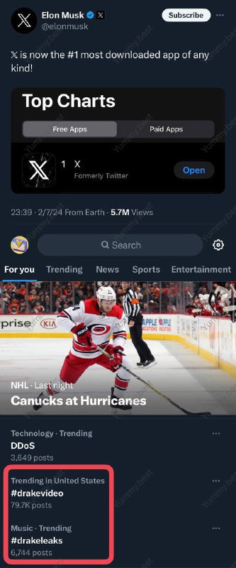 ↩️🖼 疑似德雷克的私密视频泄露，《X》冲上App Store榜一 两周内，X第二次努力控制明星的裸照在平台上传播