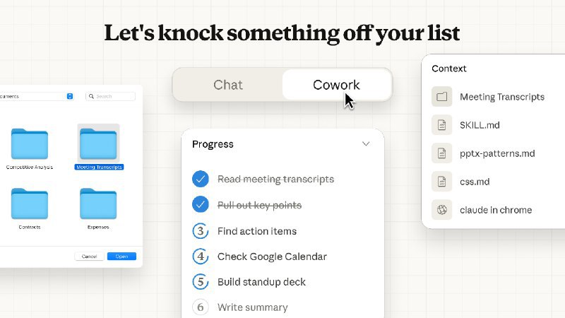 Anthropic 推出 Claude Cowork，扩展 AI 代理非编程任务能力Anthropic 发布全新功能 Claude Cowork，以研究预览形式扩展 Claude 的 AI 代理能力