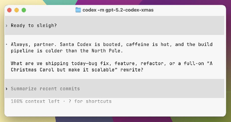 Codex 团队发布 GPT-5.2-Codex-XMas 模型并翻倍使用限额Codex 团队于 12 月 26 日推出新模型 GPT-5.2-Codex-XMas