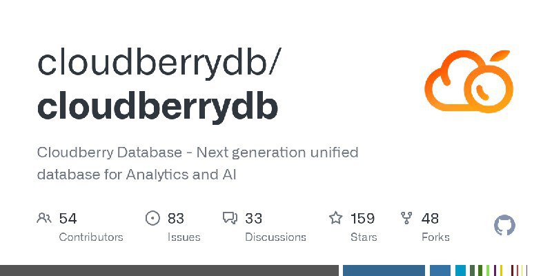 cloudberrydb / cloudberrydbCloudberry Database - Next generation unified database for Analytics and AIRepo URL | 👀15 🍴56 ⭐181#D20240602 #D20240602_C #CGitHubGitHub - cloudberrydb/cloudberrydb: Cloudberry Database - Next generation unified database for Analytics and AICloudberry Database - Next generation unified database for Analytics and AI - cloudberrydb/cloudberrydbvia Github Trending - Telegram Channel