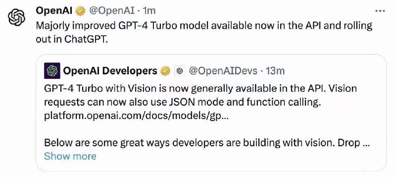 新模型 OpenAI GPT-4-Turbo 正式版 API有货via ChatGPT中文频道 - Telegram Channel新模型 OpenAI GPT-4-Turbo 正式版 API有货via ChatGPT中文频道 - Telegram Channel